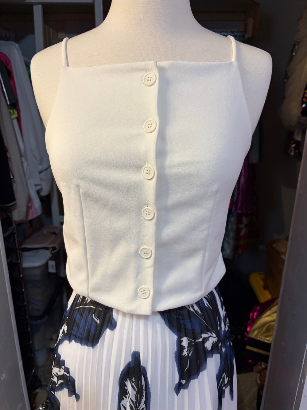 H&M White Button-Front Spaghetti Strap Camisole